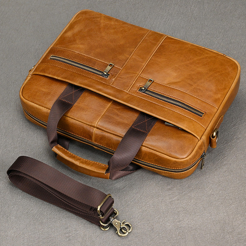 Genuine Cowhide Business Briefcase for Men, Fashionable Laptop Top Handle Shoulder Bag, Bestseller Work Commute Bag for Gentlemen