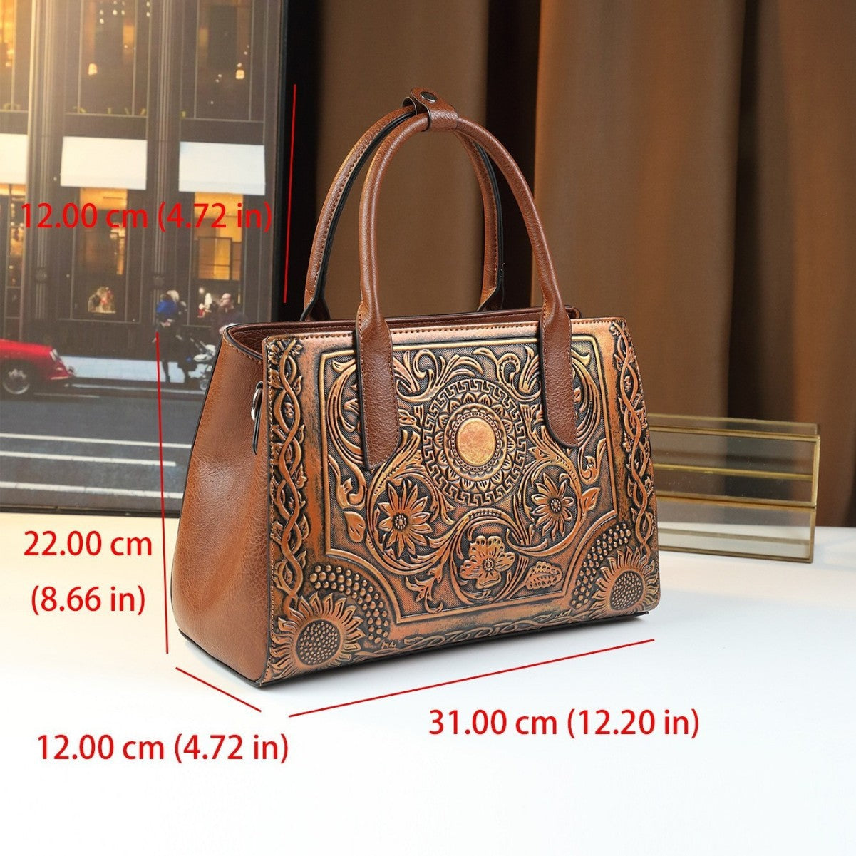 New Arrival Vintage Embossed Distressed Top-Handle Bag for Women, A Casual Commuter Shoulder Crossbody Handbag with Fashionable Design