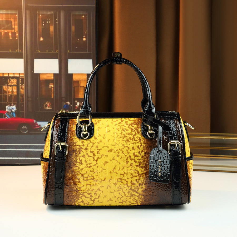 New Arrival Gradient Two-Tone Croc-Effect Pillow Bag for Women, A Large Capacity Top-Handle Shoulder Crossbody Handbag with Trendy Design, Perfect for Travel & Outings