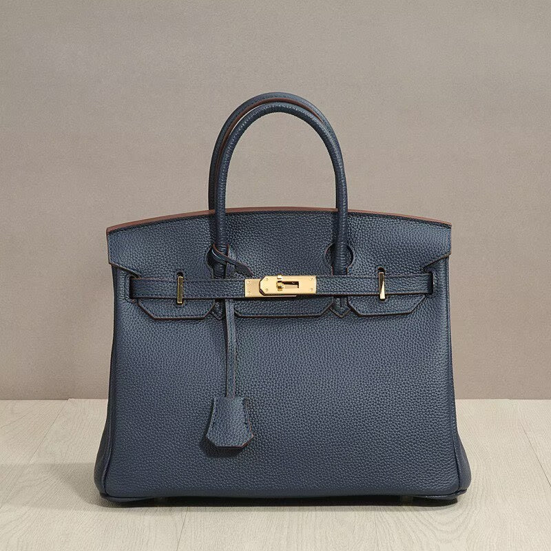 Genuine Top Layer Pebbled Cowhide Birkin-Style Bag for Women, Large Capacity Commute Top Handle Shoulder Crossbody Purse, Premium Leather Handbag for Ladies