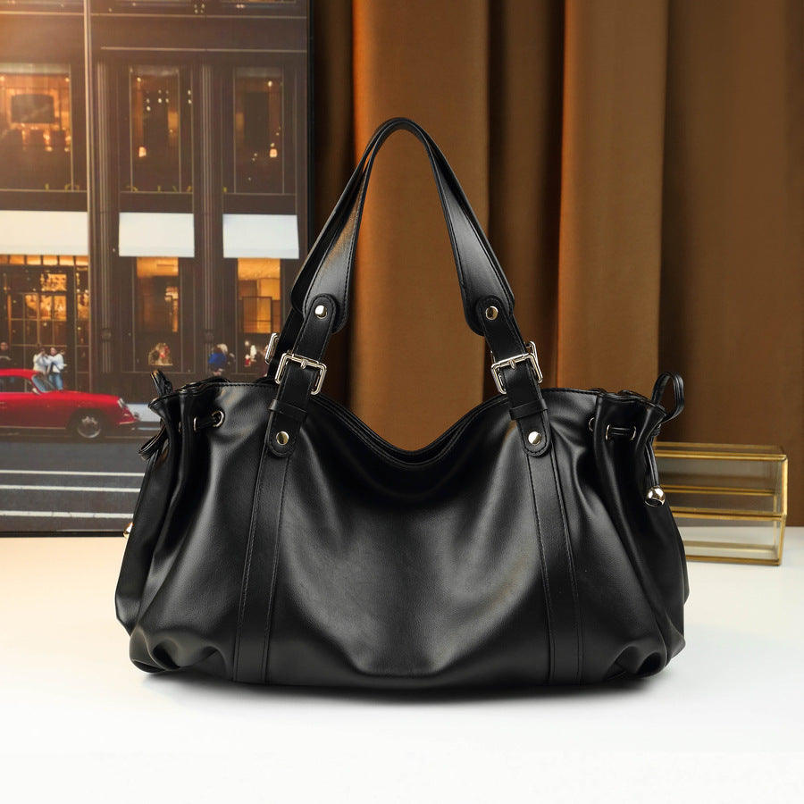 New Arrival Pleated Drawstring Tote Bag for Women, A Large Capacity Shoulder Top-Handle Handbag with Solid Color Design, Perfect for Travel & Everyday