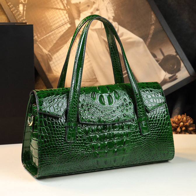 New Arrival Thai Genuine Leather Croc-Effect Evening Bag for Women, A Shoulder Top-Handle Handbag with Wrist Strap, Perfect for Moms & Special Occasions