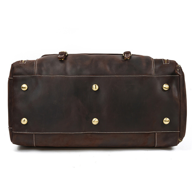Large Capacity Crazy Horse Leather Travel Duffle with Shoe Compartment, Top Handle Shoulder Crossbody Luggage Bag for Men