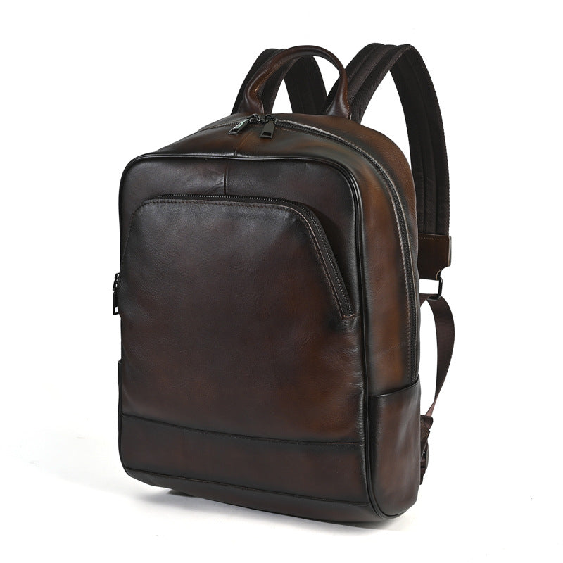 Men's Vintage Genuine Leather Backpack Soft Top Layer Cowhide Rucksack Laptop Bag for Travel School with Multiple Compartments