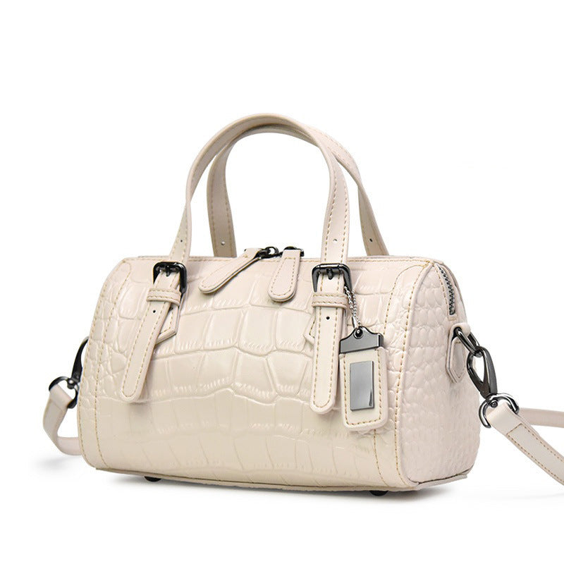 New Arrival Croc-Effect Boston Shoulder Bag for Women, A Trendy Top-Handle Crossbody Cowhide Handbag with Fashionable Design