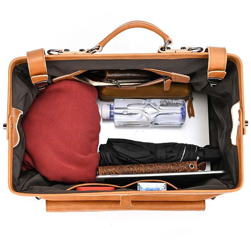 Vegetable-Tanned Leather Vintage Travel Duffle, Trendy Shoulder Crossbody Luggage Bag, Premium Top Handle Weekender for Men