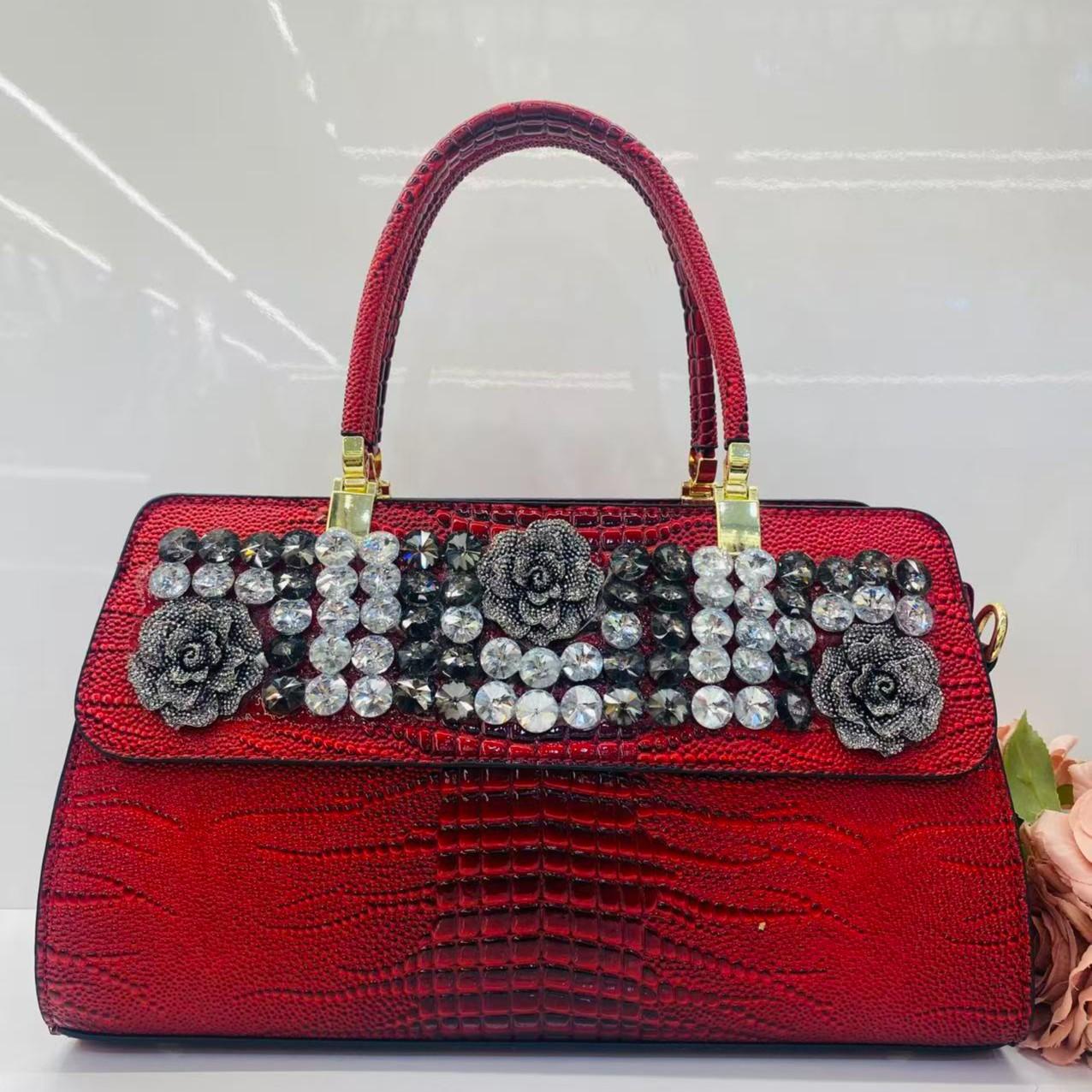 New Arrival 2026 Rhinestone-Embellished Croc-Effect Mom Bag for Women, An Elegant Large Capacity Shoulder Crossbody Top-Handle Handbag with Premium Design