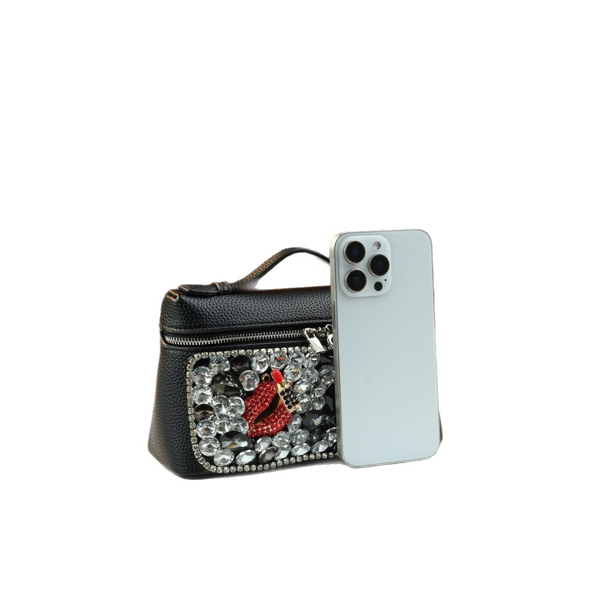 Lipstick Rhinestone Embellished Mini Box Bag for Women Party Shoulder Crossbody Handbag, Sparkly Flap Purse with Premium Glamorous Design