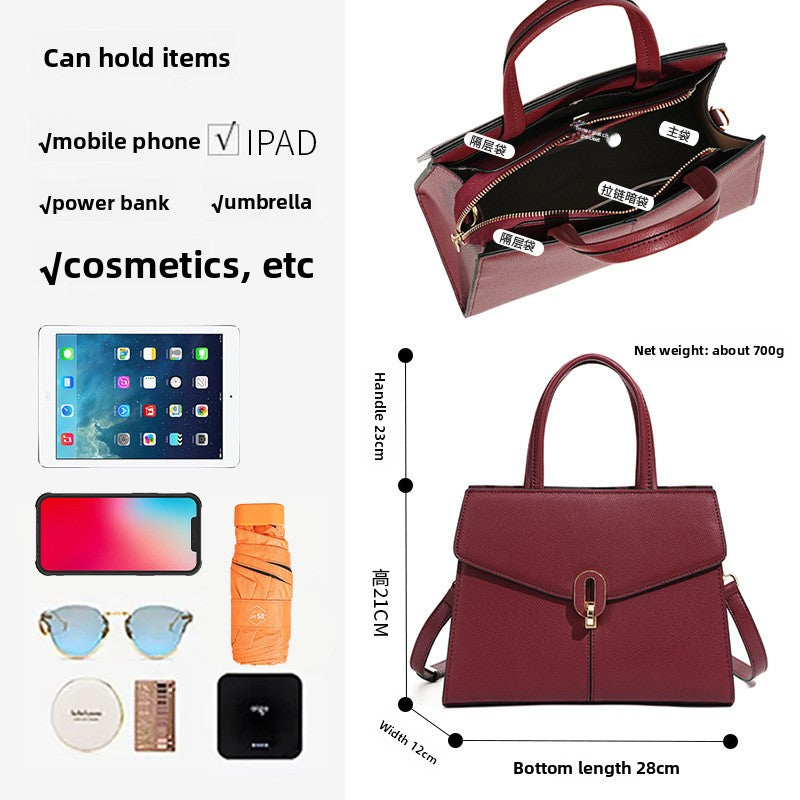 New Red Kelly-Style Light Luxury Bag, Genuine Leather Commute Top Handle Purse, Premium Fashionable Handbag for Women