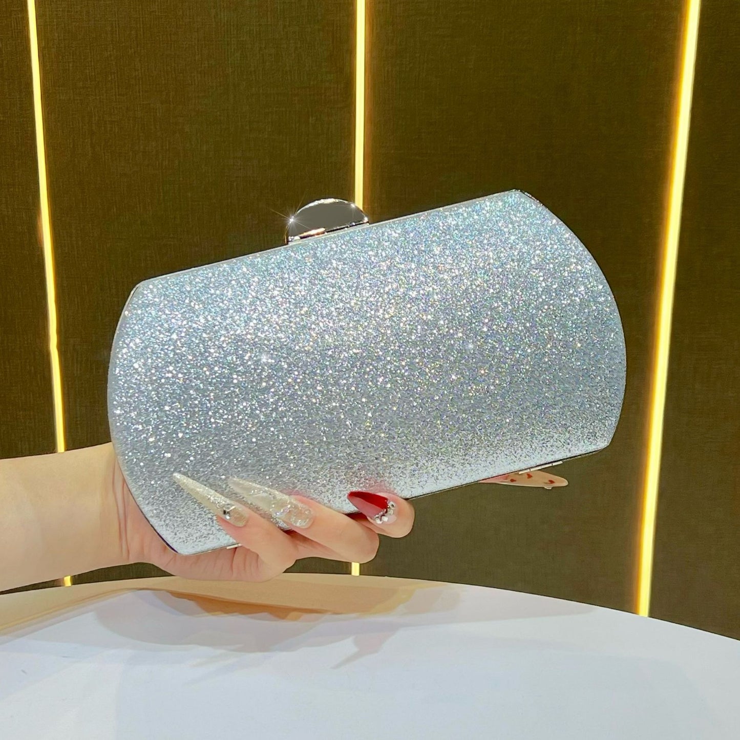 Elegant Rhinestone-Embellished Evening Clutch for Women, A Minimalist Sparkly Shoulder Crossbody Bag Perfect for Formal Dresses Banquets & Special Occasions