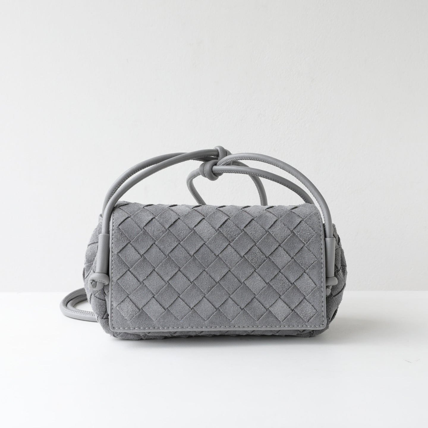 Frosted Cowhide Woven Mini Square Bag for Women Knot Flap Shoulder Crossbody Handbag, Niche Genuine Leather Purse with Soft Matte Texture