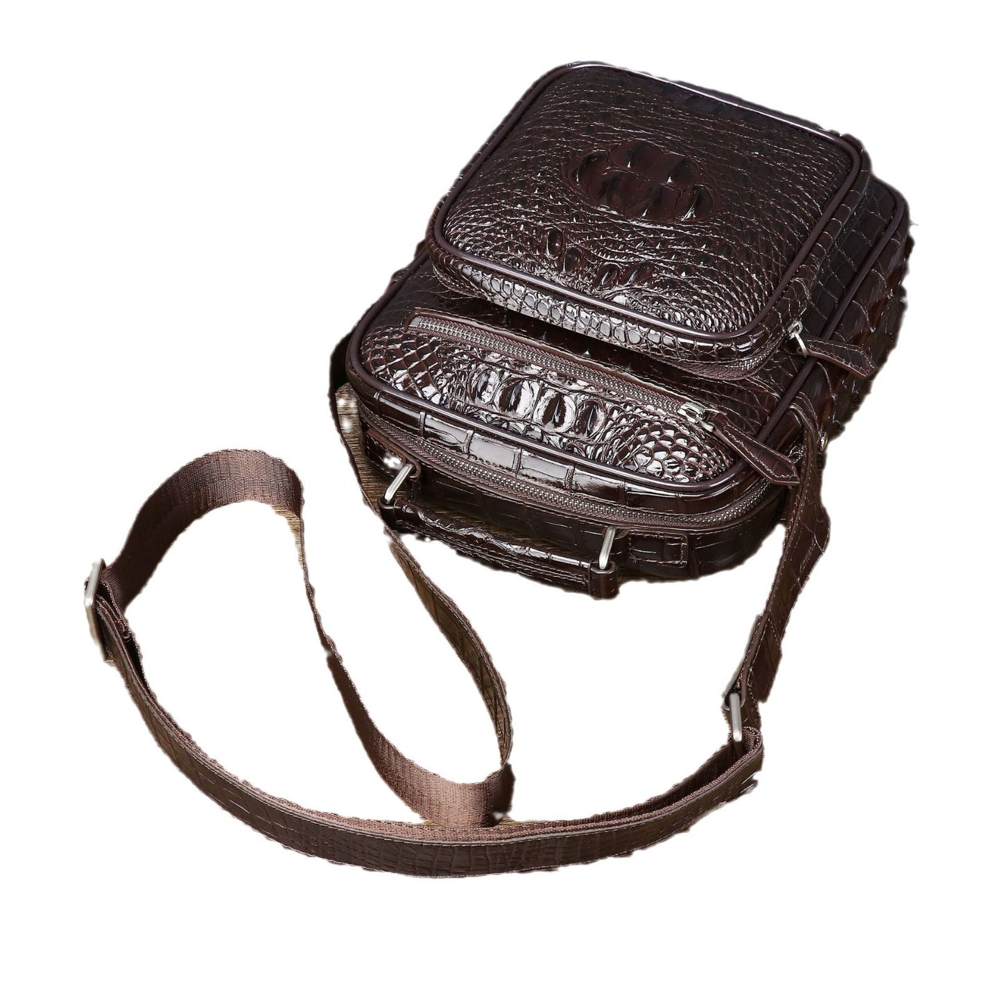 New Arrival Croc-Effect Men's Multi-Functional Backpack, A Large Capacity Fashionable Outdoor Top-Handle Crossbody Shoulder Bag with Trendy Design