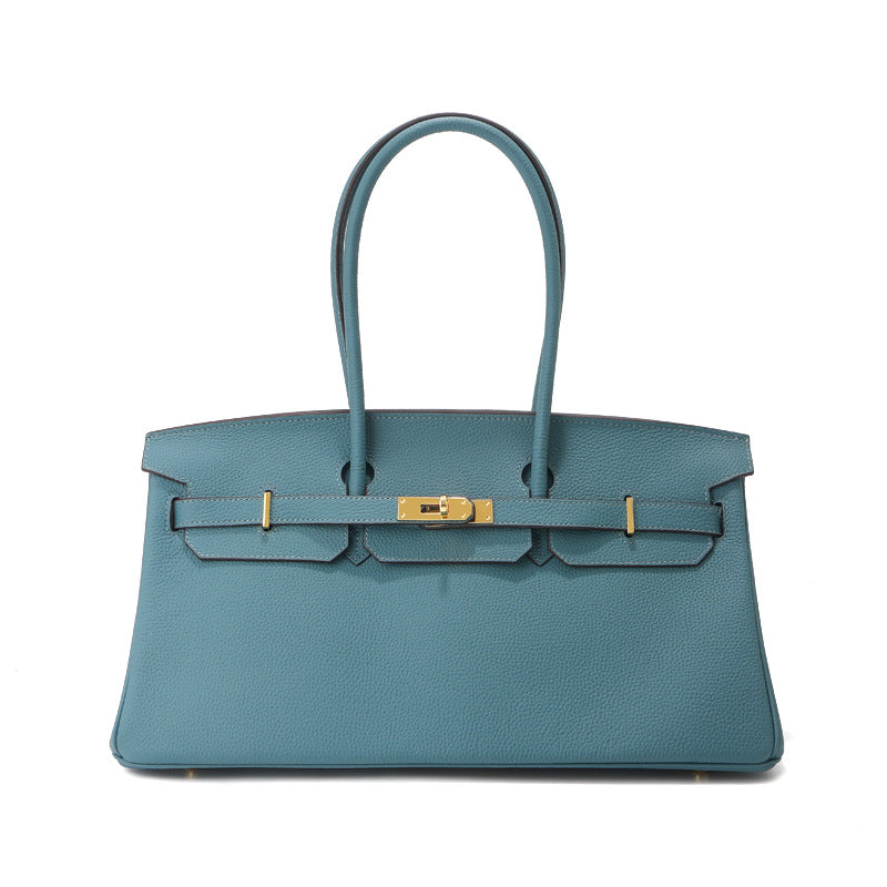 Chic 40cm Horizontal Birkin-Inspired Tote Bag for Women, Premium Top-Layer Cowhide Leather Crossbody Top-Handle Handbag with Spacious Large Capacity, Ideal Commuter Shoulder Bag