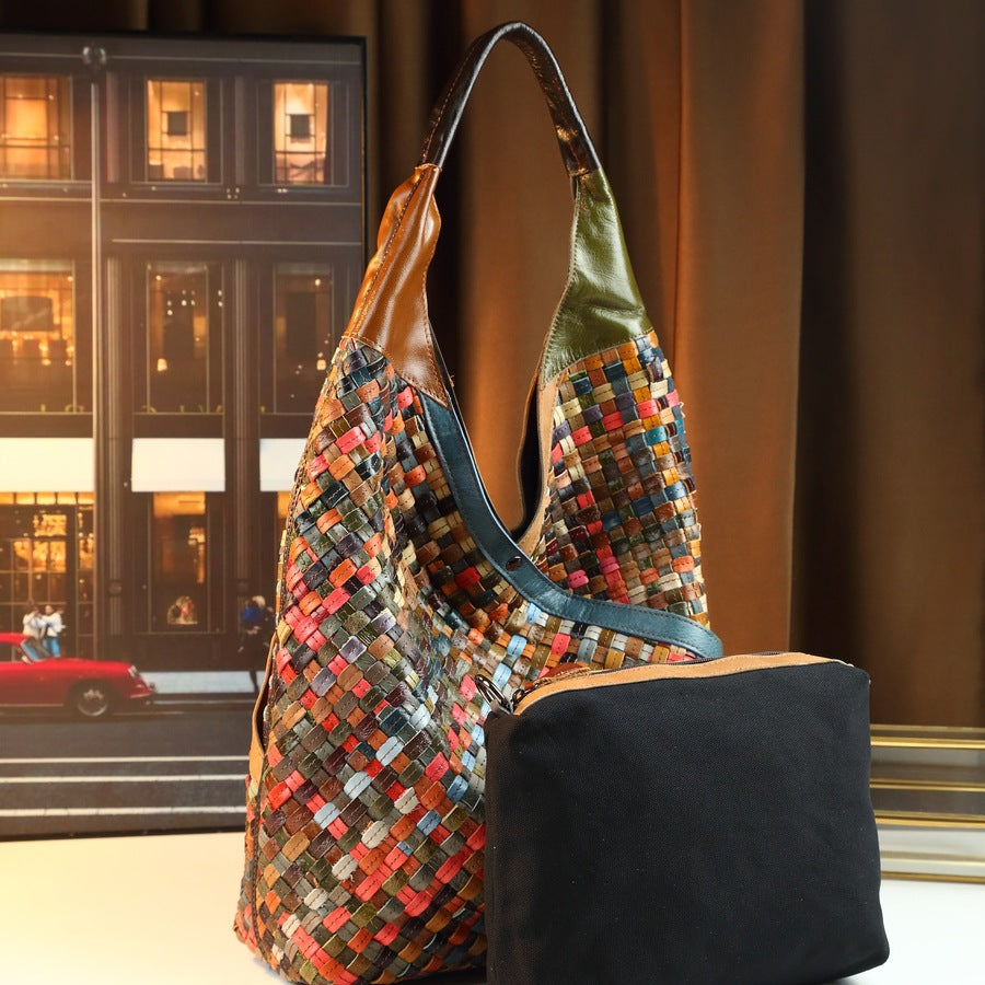 British Vintage Tote Bag for Women Genuine Top Layer Cowhide Leather Handbag with Wide Shoulder Strap