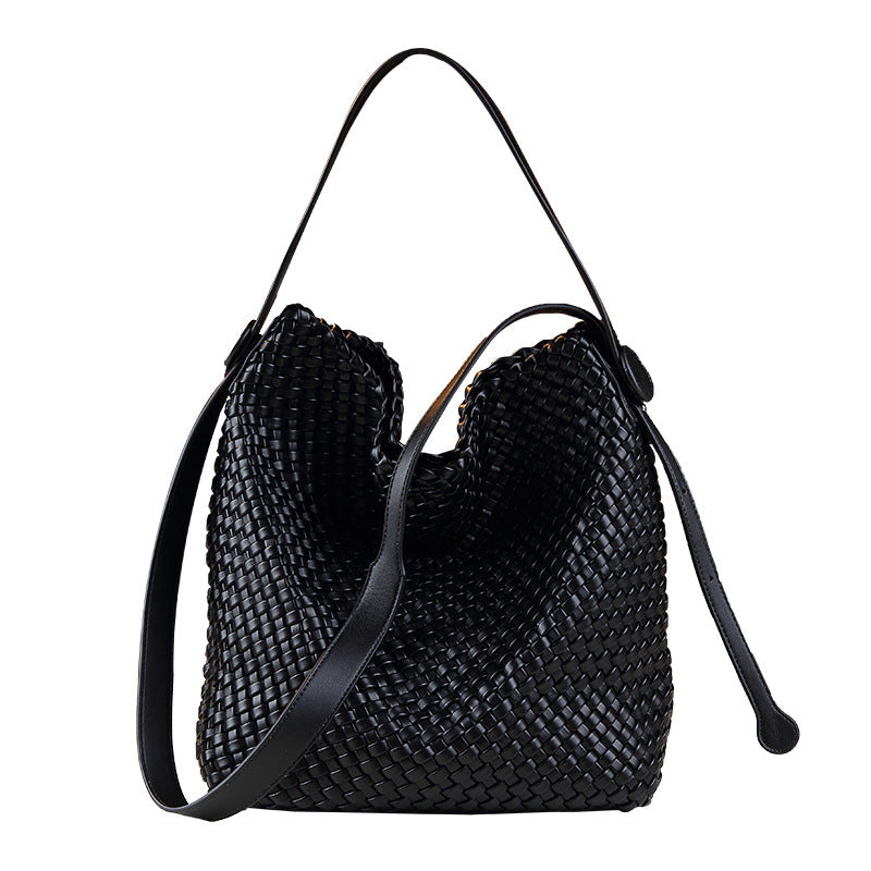 Handwoven Minimalist Tote Bag for Women Large Capacity Commuter Shoulder Crossbody Handbag, Textured Purse with Versatile Everyday Style