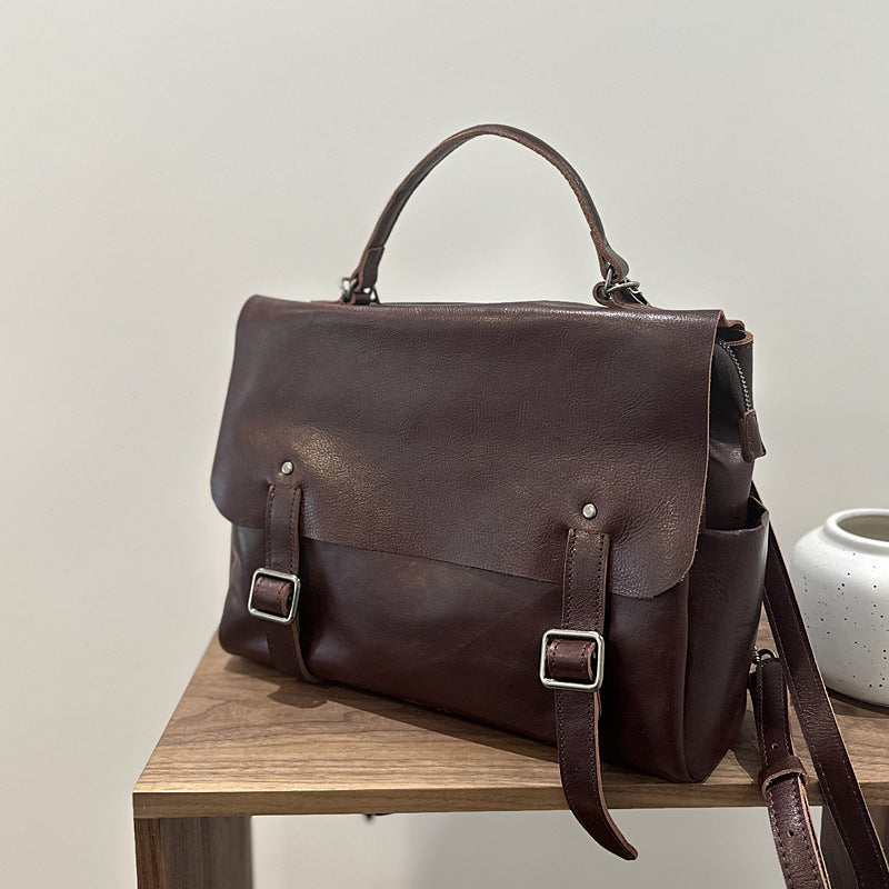 Vegetable-Tanned Leather Backpack for Women, Large Capacity Commute Travel Daypack, Versatile Shoulder Crossbody Top Handle Bag, Casual Everyday Purse for Ladies