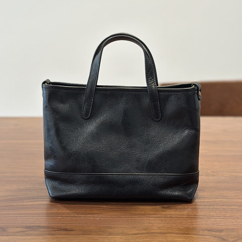 Genuine Top Layer Cowhide Tote Bag for Women, Spring Summer Solid Color Commute Shoulder Crossbody Handbag, Versatile Everyday Purse for Ladies