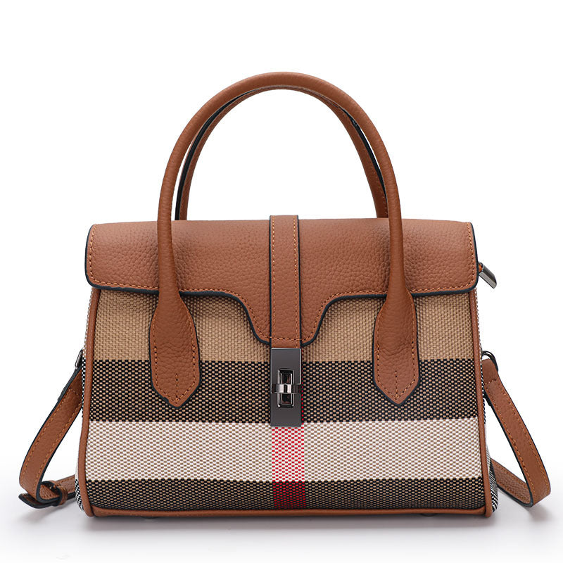 New Trendy Plaid Cowhide Tote Bag, Fashionable Casual Shoulder Crossbody Top Handle Purse, Premium Leather Handbag for Wome