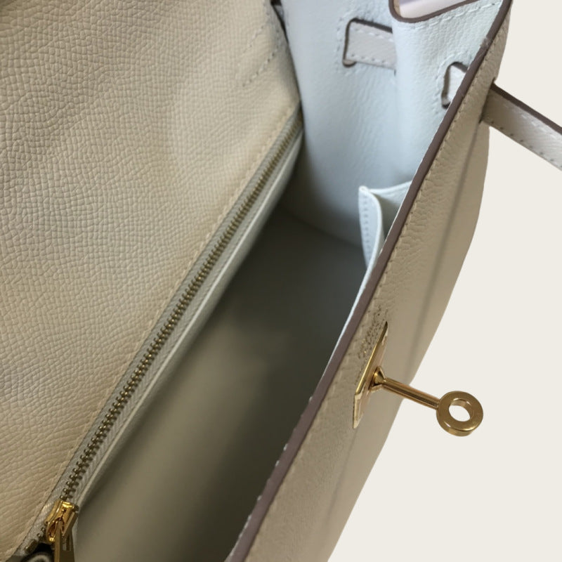 Genuine Epsom Calfskin Leather Kelly-Style 25/28 Top Handle Bag for Women, Premium Commute Handbag with Chic Fashionable Design for Ladies
