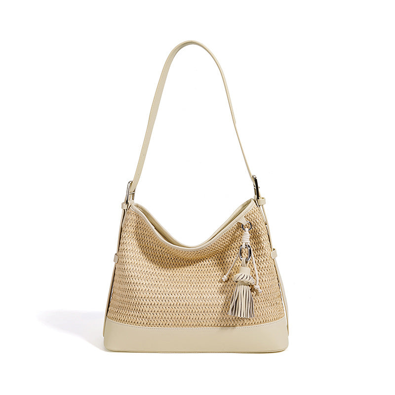 New Summer Woven Bucket Bag, Large Capacity Beach Vacation Crossbody Shoulder Purse, Premium Niche Versatile Handbag for Women
