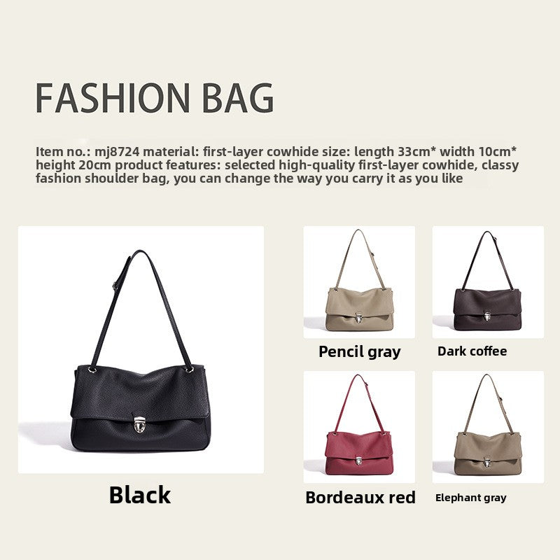 New Korean Light Luxury Large Capacity Commute Bag, Versatile Crossbody Shoulder Top Handle Purse, Niche Premium Genuine Leather Handbag for Women
