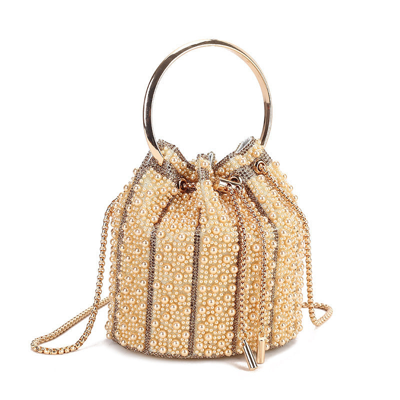 New Evening Bag Rhinestone Tassel Bucket Bag for Women, Crystal-Studded Top-Handle Chain Purse, Sparkly Shoulder Crossbody Handbag with Full Diamond Look