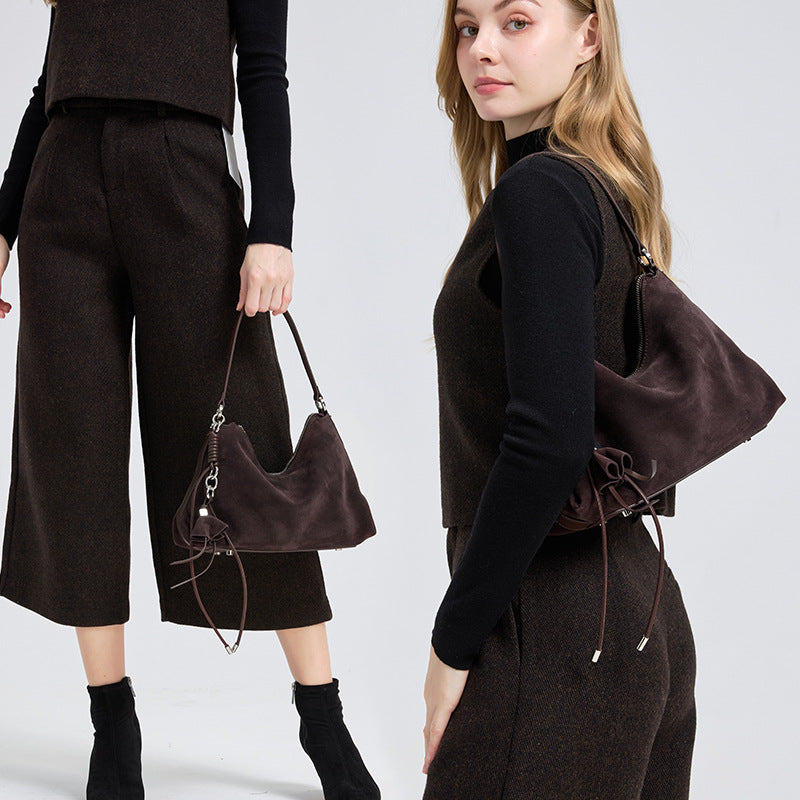 Genuine Leather Suede Tote Bag for Women Vintage Stylish Large Capacity Shoulder Handbag with Soft Premium Texture