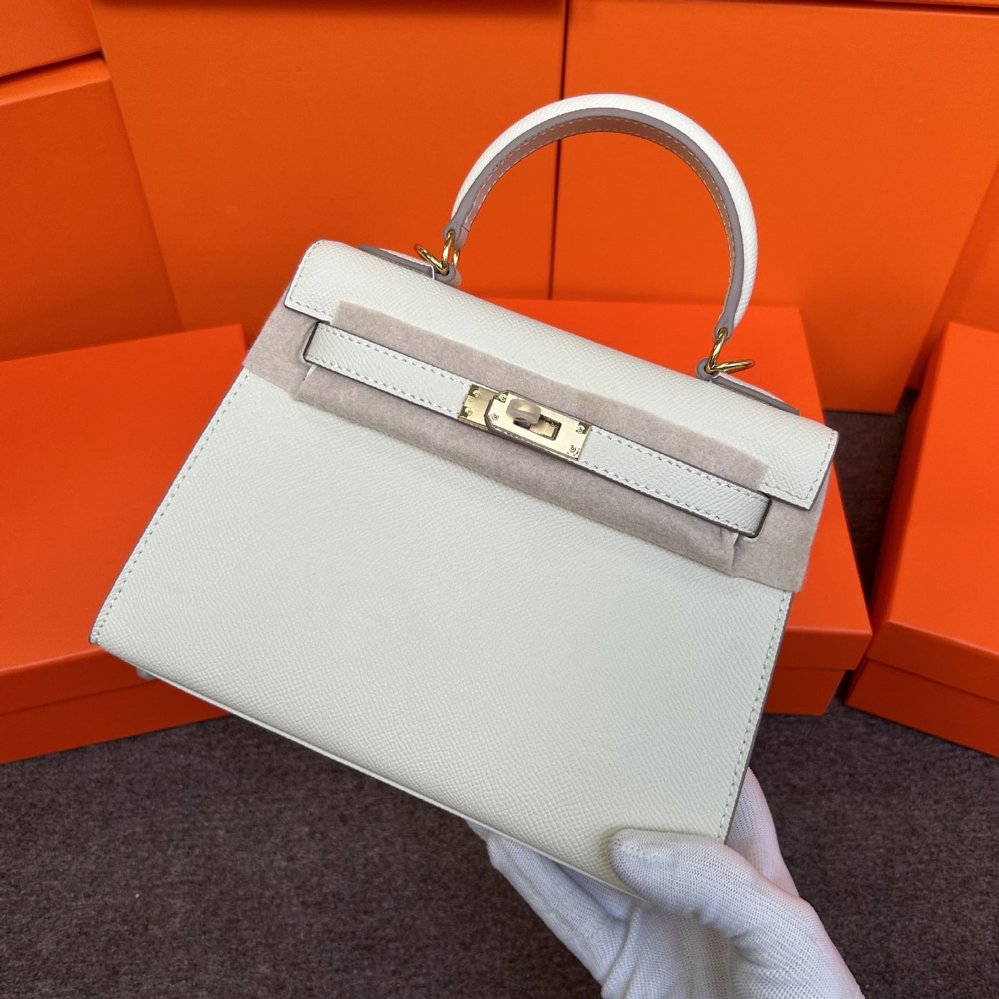 Genuine Leather Palm Texture 2nd Gen Kelly-Style Bag for Women, New Mini Birkin-Style Top Handle Crossbody Purse, Premium Trendy Handbag for Ladies