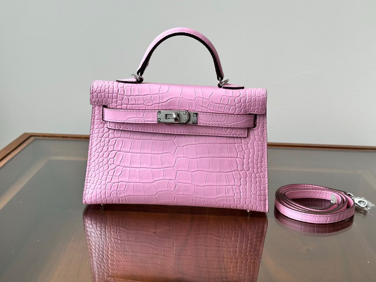 Genuine Leather High-Gloss Crocodile-Embossed Kelly-Style Bag for Women, New 2nd Gen Mini Top Handle Shoulder Purse, Premium Handbag for Ladies