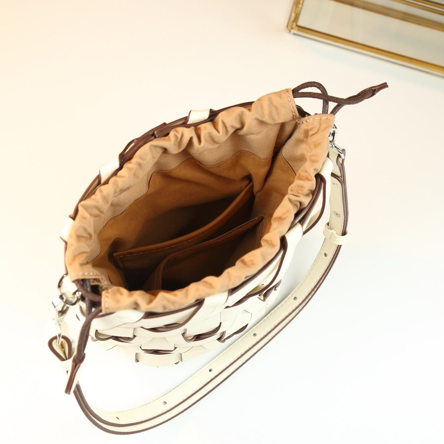 Woven Cylindrical Crossbody Bag Set for Women Underarm Shoulder Handbag with Detachable Sub-Pouch, Fresh Versatile Purse with Artisan Texture