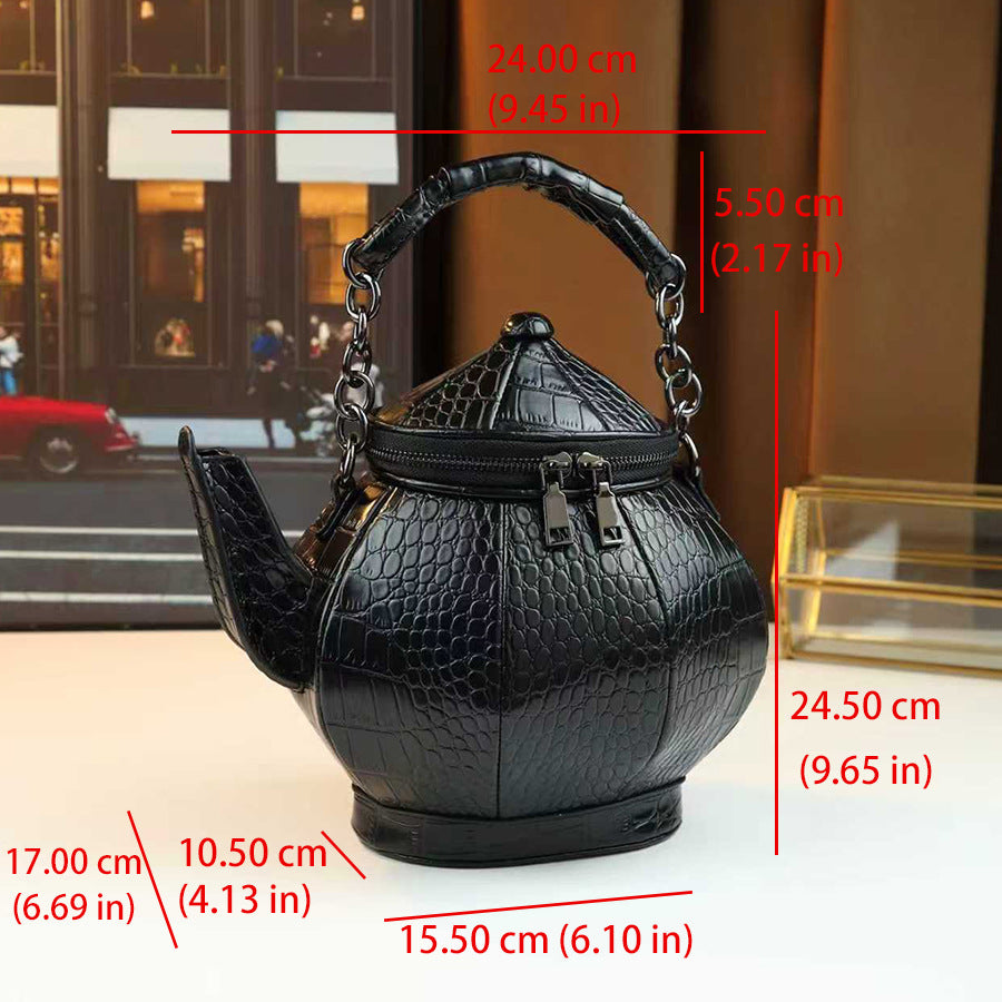 New Arrival Quirky Teapot-Shaped Croc-Effect Bag for Women, A Creative Chinese Style Novelty Shoulder Crossbody Handbag with Unique Fun Design