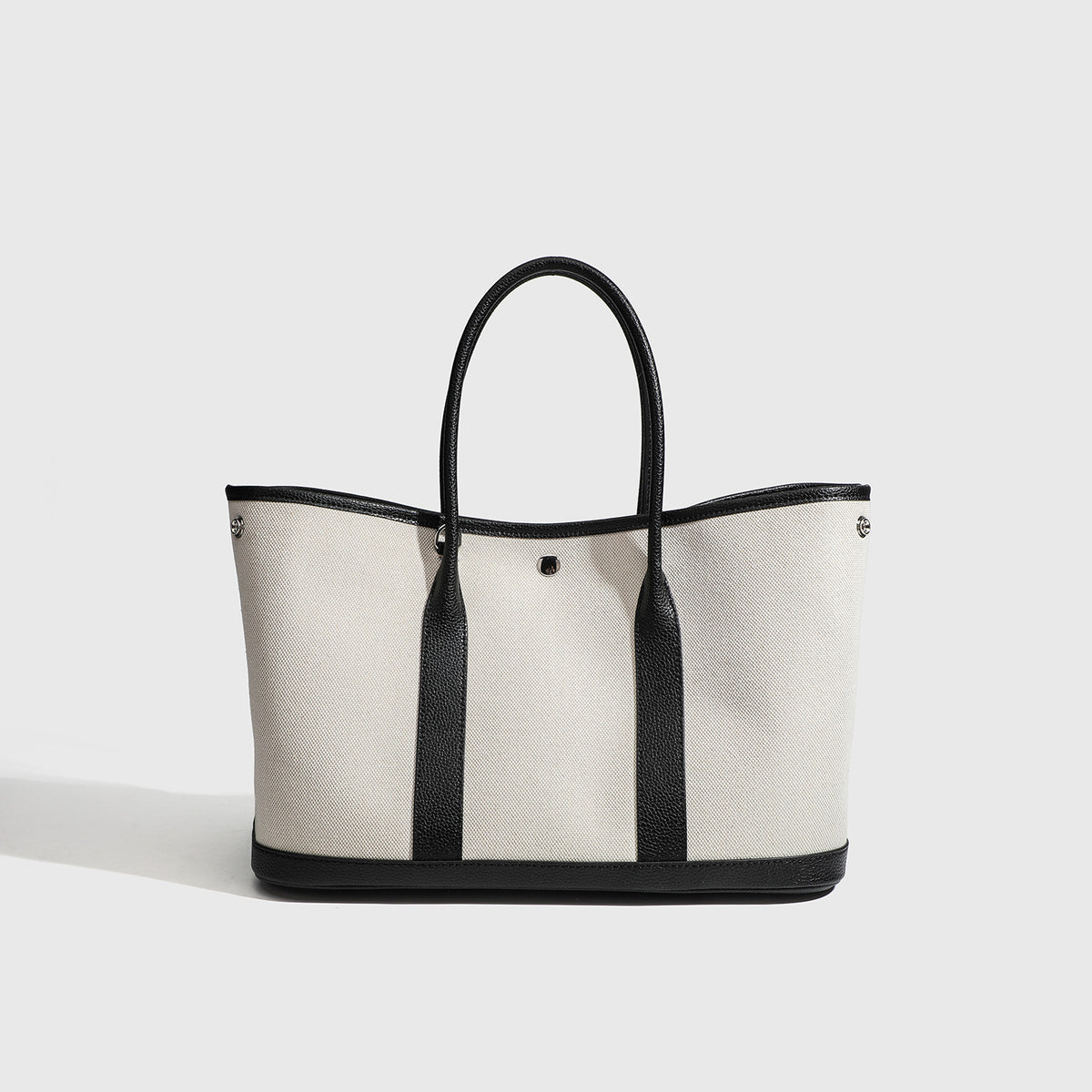 Boutique Style Genuine Leather & Canvas Tote Bag for Women, Spacious Contrast Color Garden Handbag with a Premium Sophisticated Feel, Unique Everyday Carryall