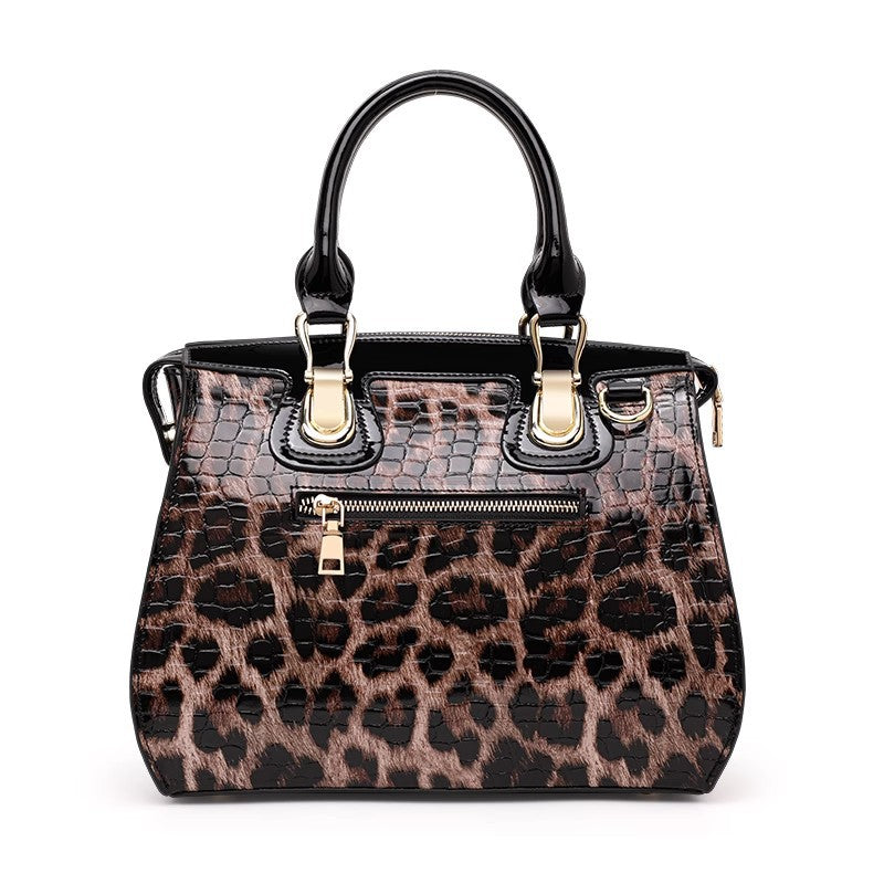 Leopard Print Structured Genuine Cowhide 3-in-1 Bag, Top Handle Shoulder Crossbody Handbag, Hard Shell Purse for Women
