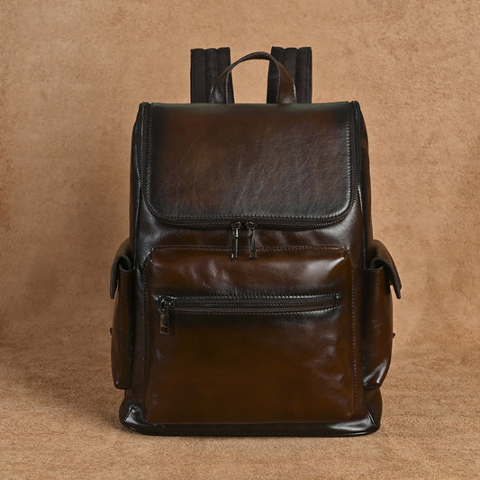 Men's Vintage Genuine Leather Backpack Top Layer Cowhide Large Capacity Travel Bag Casual School Daypack Laptop Compatible