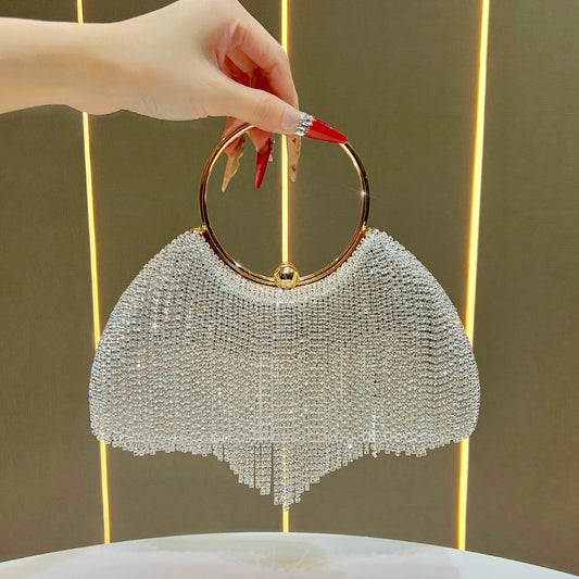 Dazzling Tassel Evening Clutch for Women, A Chic Sparkly Top-Handle Crossbody Bag with Versatile Elegant Design, Perfect for Formal Gowns Weddings & Special Occasions