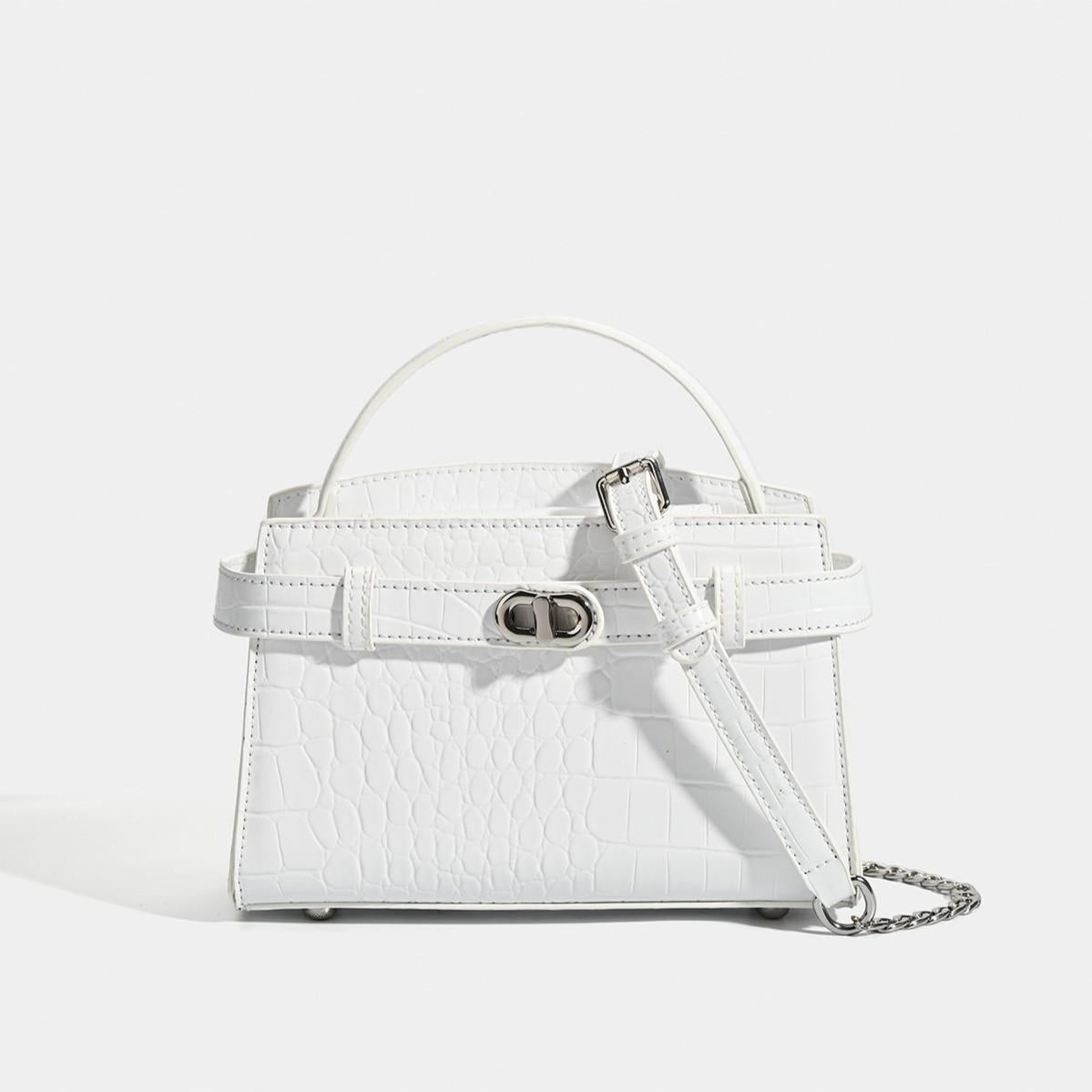 New Arrival Small Kelly-Inspired Croc-Effect Leather Bag for Women, A Versatile Shoulder Crossbody Top-Handle Commuter Handbag with Fashionable Design