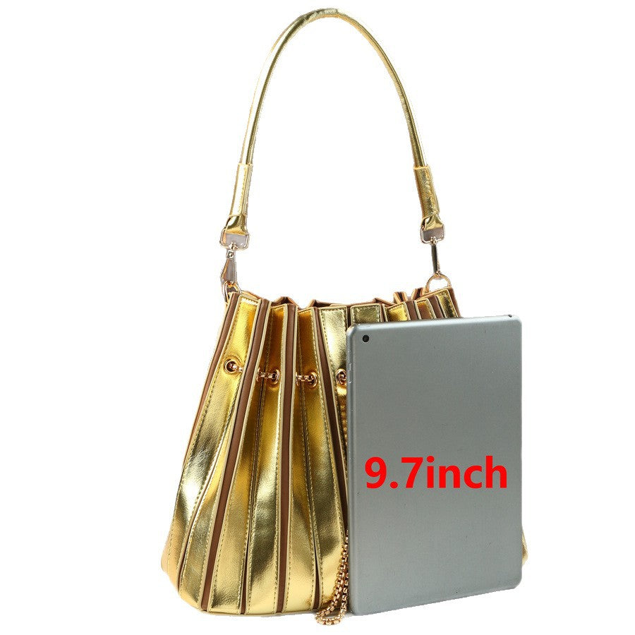 Glossy Light Luxury Bucket Bag Set for Women Niche Designer Pleated Large Capacity Shoulder Sub-Bag Handbag with Premium Finish
