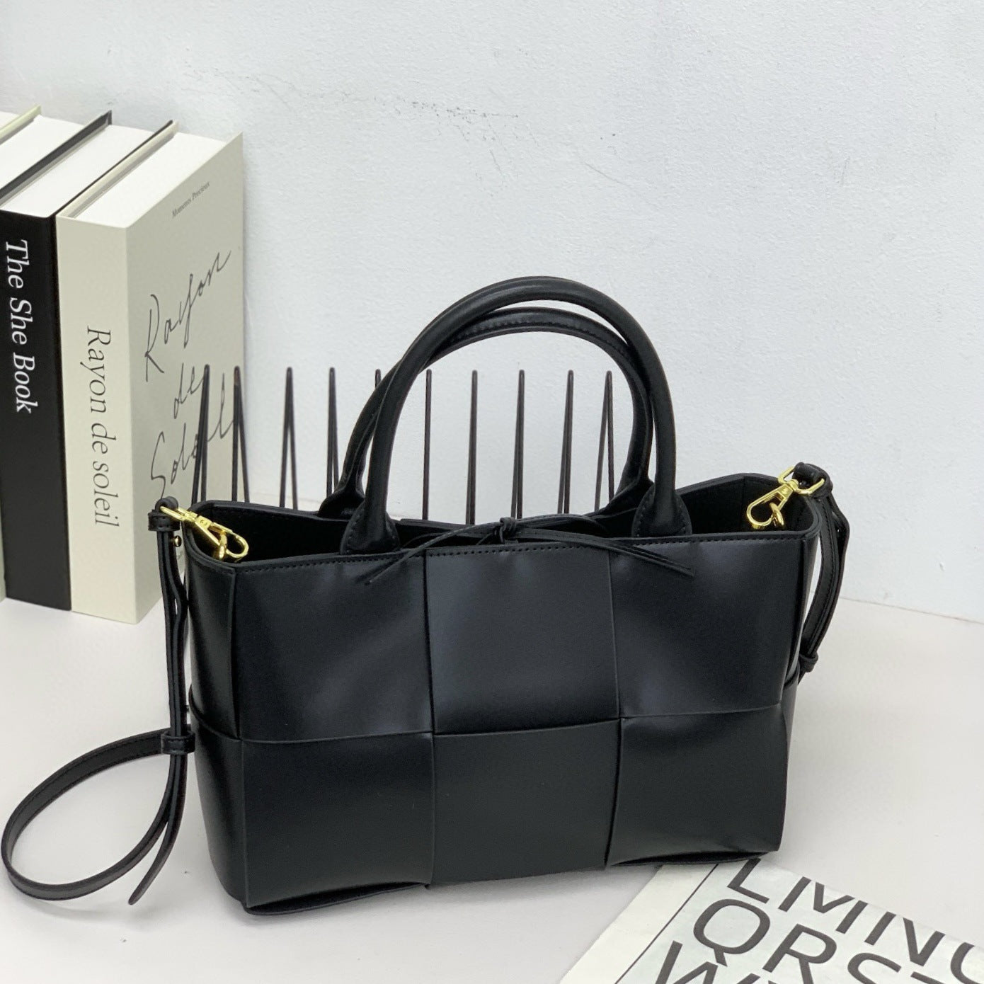 28CM Genuine Leather Woven Tote Bag for Women, Cowhide Handbag with Top Handles, Versatile Shoulder Crossbody Purse for Work Commute