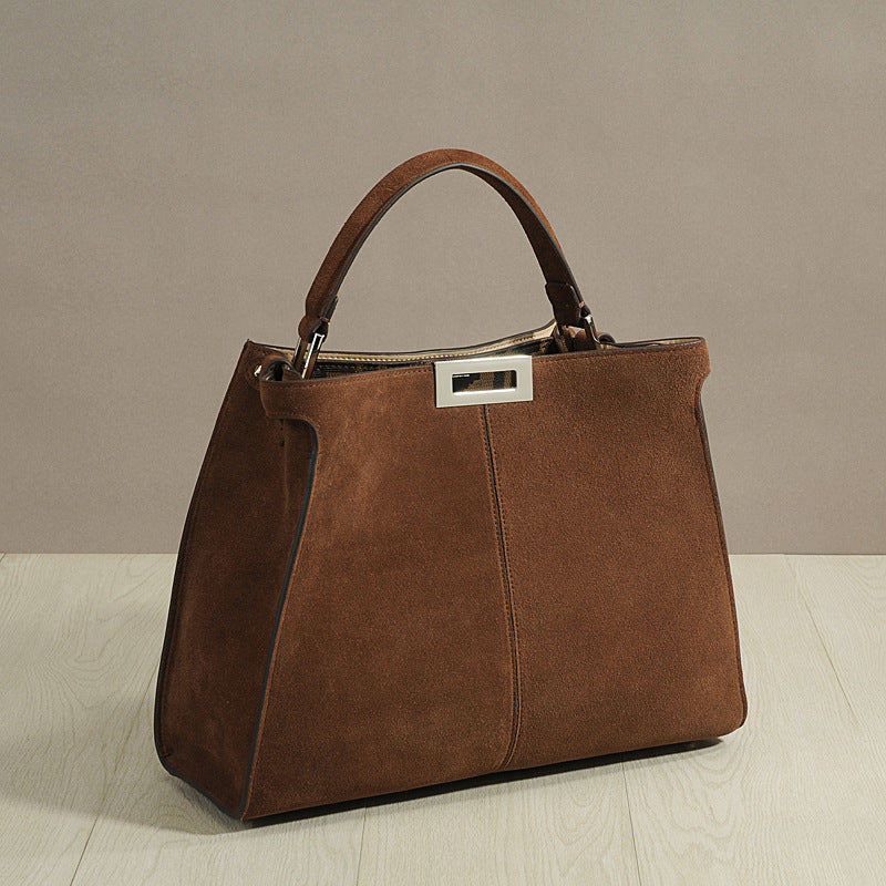 Genuine Top Layer Matte Cowhide Tote Bag for Women, New Brown Large Shoulder Underarm Commute Handbag, Stylish Kitten Purse for Ladies