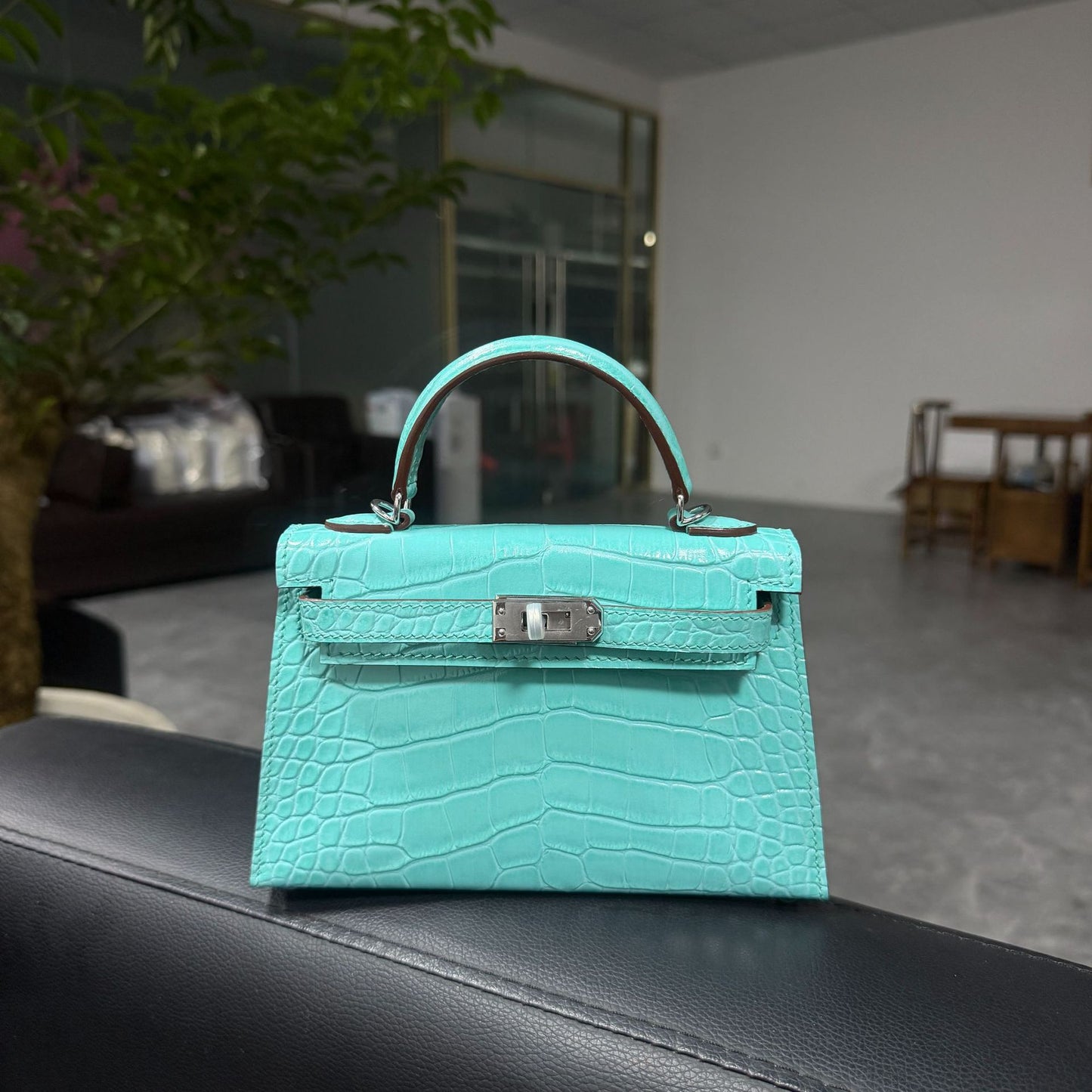 Premium Mini Kelly-Inspired Fully Hand-Stitched Croc-Effect Leather Bag for Women, Stainless Steel Hardware Top-Handle Crossbody Purse, A High-Quality Alternative to Designer Styles