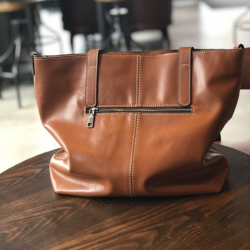 Genuine Top Layer Cowhide Tote Bag for Women, Fall Winter Large Capacity Shoulder Crossbody Purse, Urban Minimalist Everyday Handbag for Ladies