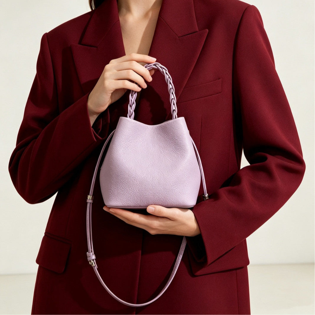 Genuine Top Layer Cowhide Bucket Bag for Women, Spring Elegant Commute Shoulder Crossbody Top Handle Purse, Versatile Everyday Handbag for Ladies