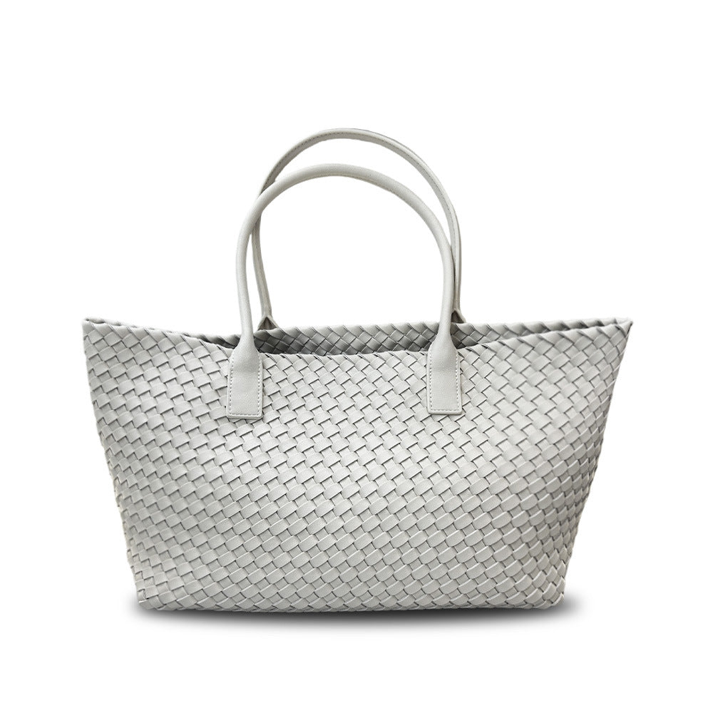 Leather woven vegetable basket cowhide tote large capacity underarm hand bag female