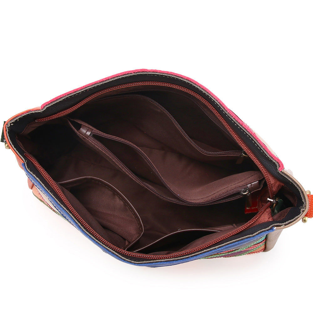 Premium Handcrafted Colorful Plaid Color-Block Cowhide Leather Bag for Women | New Trendy Small Shoulder Purse with Unique Patchwork Design | Fashionable Versatile Handbag for Everyday Chic, Travel & Casual Outings | Statement Accessory with Vibrant