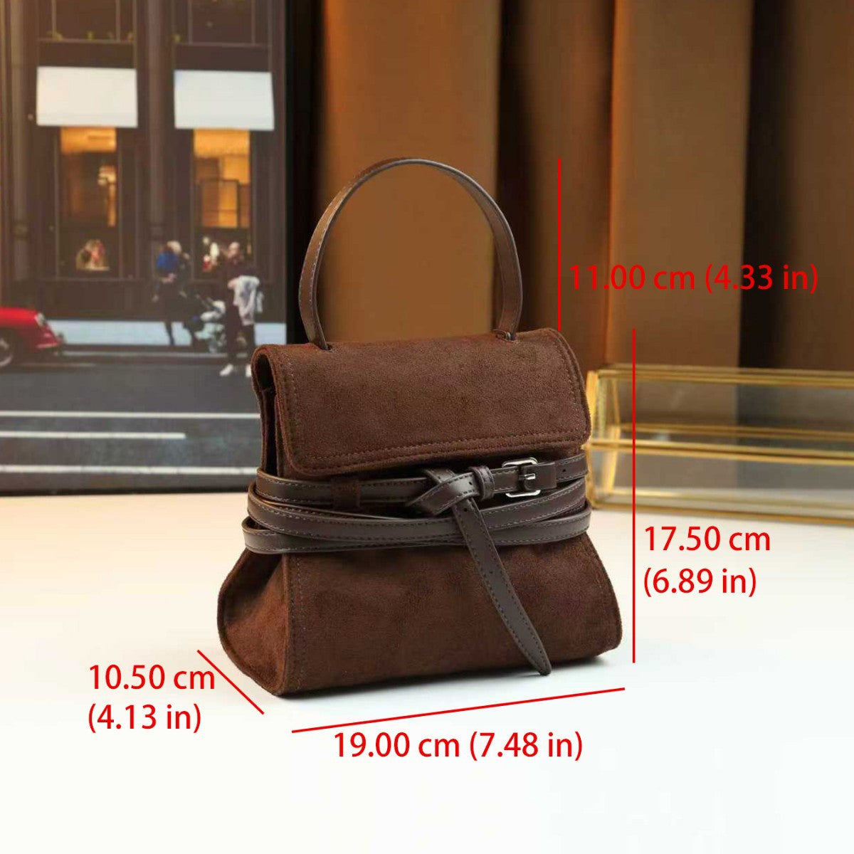Suede Tie-Detail Small Bag for Women Niche Shoulder Crossbody Handbag, Premium Fall Winter Purse with Elegant Design