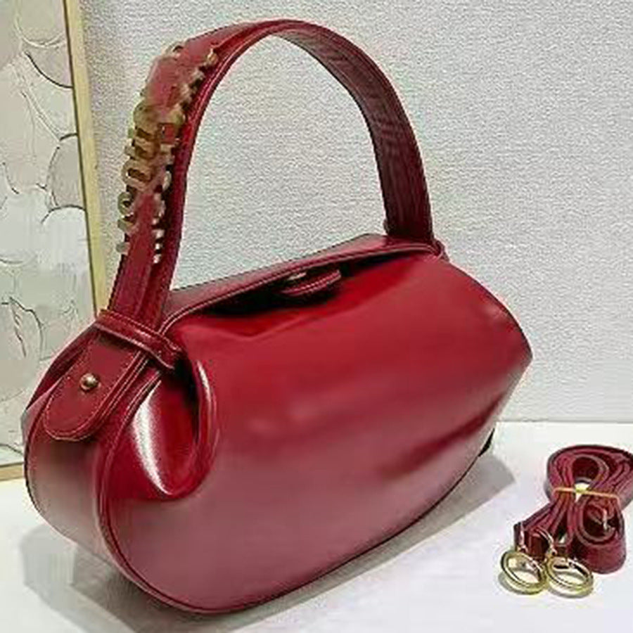 French Style Soft Leather Pleated Cloud Dumpling Bag for Women with Metal Letter Embellishment, Minimalist Solid Color Shoulder Crossbody Handbag