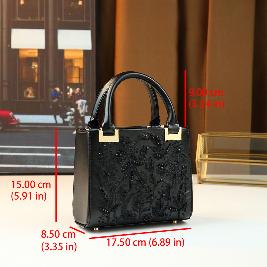 New Arrival Exquisite Beaded Floral Embroidered Small Square Bag for Women, A Vintage Elegant Commuter Date Handbag with Unique Versatile Design