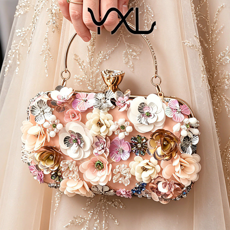 Exquisite Hand-Embroidered Floral Sequin Evening Bag for Women, A Vintage Top-Handle Banquet Purse Perfect for Formal Dresses & Special Occasions