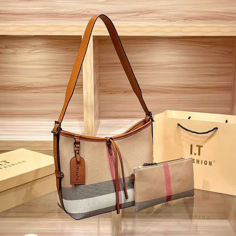 Genuine Leather Plaid Shell Handbag for Women, New Versatile Large Capacity Top Handle Shoulder Crossbody Purse, Trendy Bag for Ladies