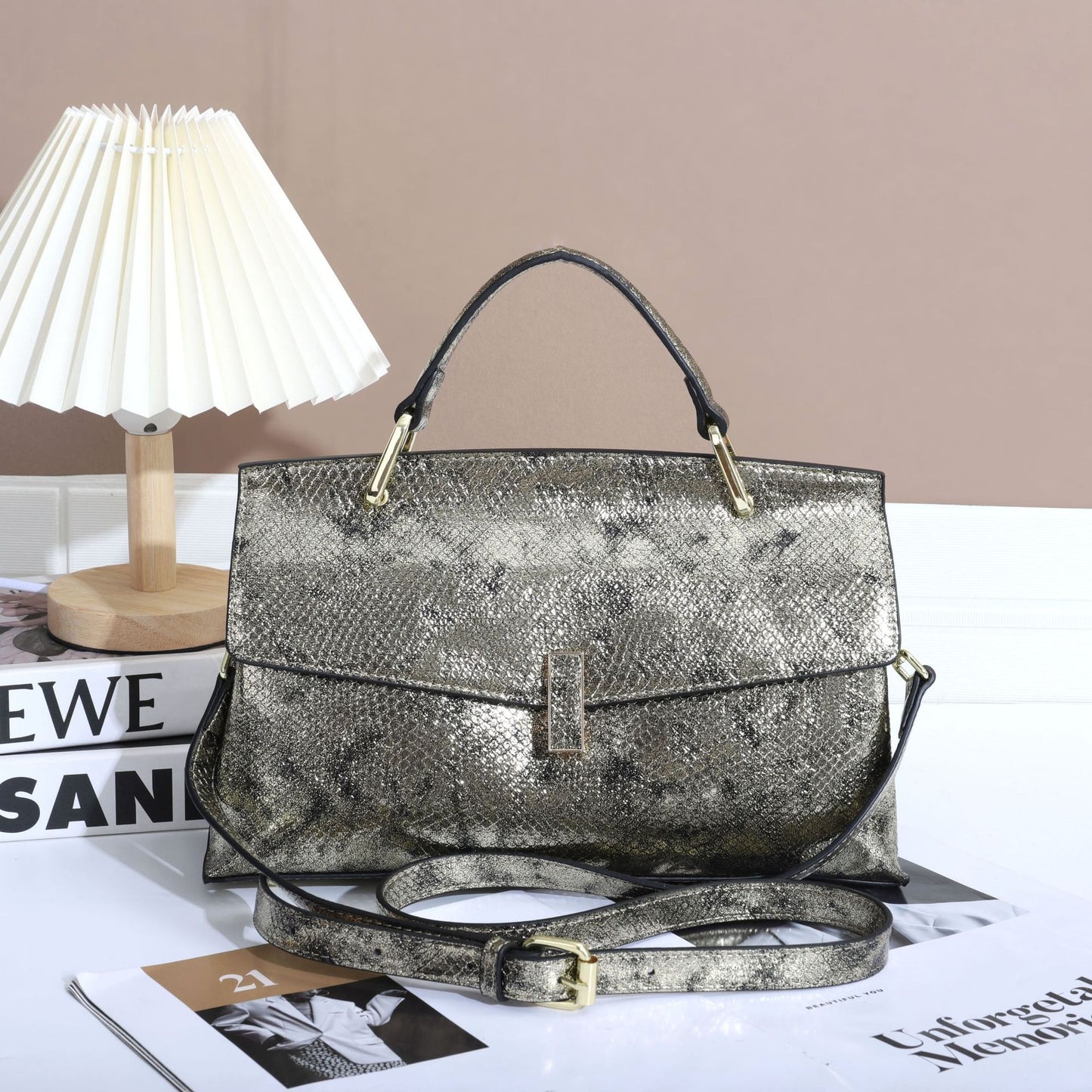 Iridescent Snakeskin Tote Bag for Women Fall Winter Shoulder Crossbody Handbag, Trendy Laser Shine Purse with Exotic Texture